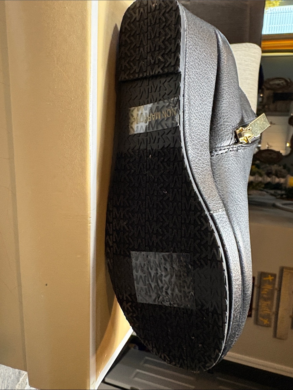 Michael Kors Black Leather Wedge Chelsea Bootie with MK Logo - Picture 2 of 3